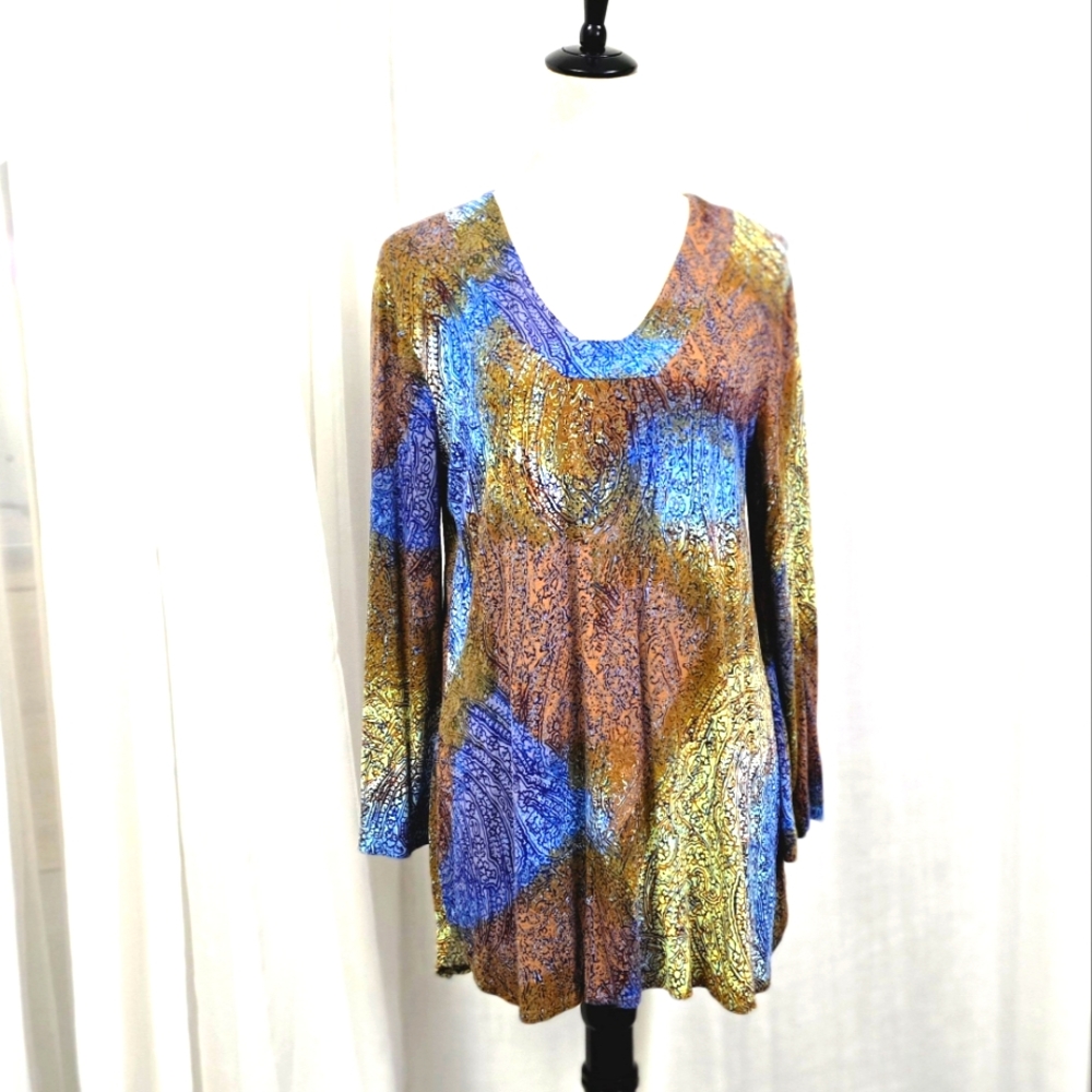 2/$30 Multicolor Tunic Long Sleeve Multicolor Whimsy Lagenlook Office Sz L‎
